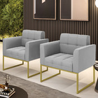 Kit 2 Poltronas Elisa Suede Base Metálica Industrial Dourado