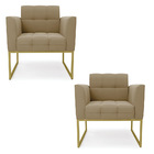 Kit 2 Poltronas Elisa Suede Base Metálica Industrial Dourado