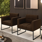 Kit 2 Poltronas Elisa Suede Base Metálica Industrial Preto D0