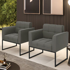 Kit 2 Poltronas Elisa Suede Base Metálica Industrial Preto D0