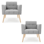 Kit 2 Poltronas Elisa Suede Cinza Pés Palito Natural D03 - D'