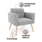 Kit 2 Poltronas Elisa Suede Cinza Pés Palito Natural D03 - D'