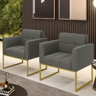 Kit 2 Poltronas Elisa Suede Grafite Base Metálica Industrial