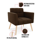 Kit 2 Poltronas Elisa Suede Marrom Pés Palito Natural D03 - D