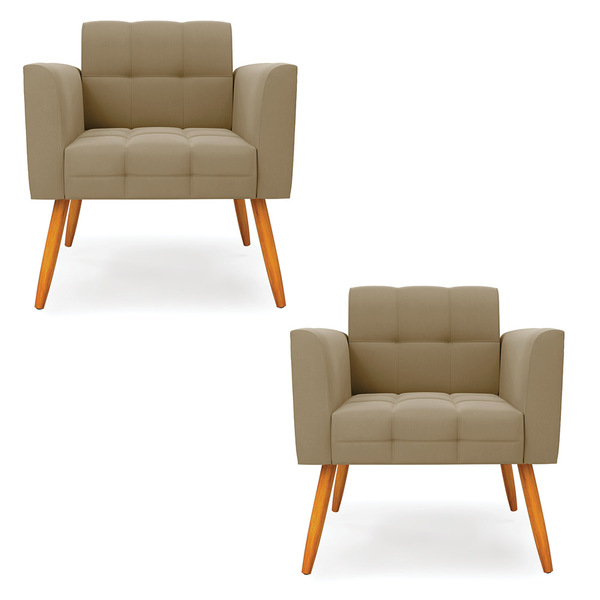 Kit 2 Poltronas Elisa Suede Pés Palito Castanho D03 - D'rossi