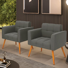 Kit 2 Poltronas Elisa Suede Pés Palito Castanho D03 - D'rossi