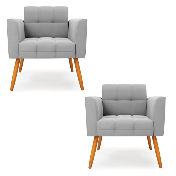 Kit 2 Poltronas Elisa Suede Pés Palito Castanho D03 - D'rossi