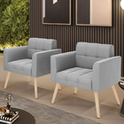 Kit 2 Poltronas Elisa Suede Pés Palito Natural D03 - D'rossi