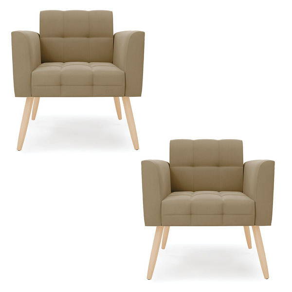Kit 2 Poltronas Elisa Suede Pés Palito Natural D03 - D'rossi