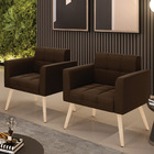 Kit 2 Poltronas Elisa Suede Pés Palito Natural D03 - D'rossi