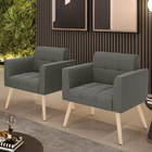 Kit 2 Poltronas Elisa Suede Pés Palito Natural D03 - D'rossi