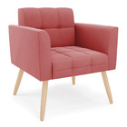 Kit 2 Poltronas Elisa Suede Rosê Pés Palito Natural D03 - D'r