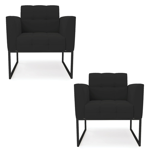Kit 2 Poltronas Elisa Veludo Base Metálica Industrial Preto D