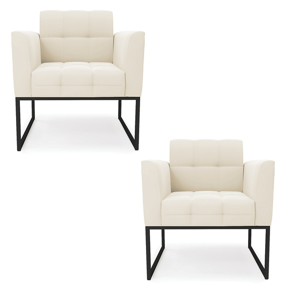 Kit 2 Poltronas Elisa Veludo Base Metálica Industrial Preto D