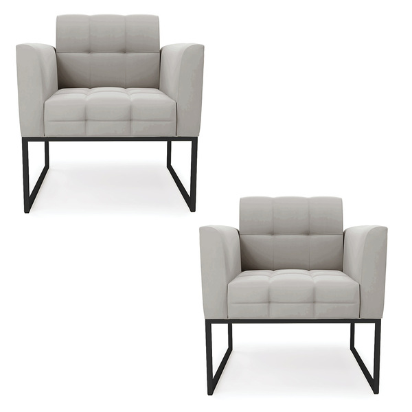 Kit 2 Poltronas Elisa Veludo Cinza Base Metálica Industrial P