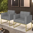 Kit 2 Poltronas Elisa Veludo Luxo Grafite A131 Base Metálica