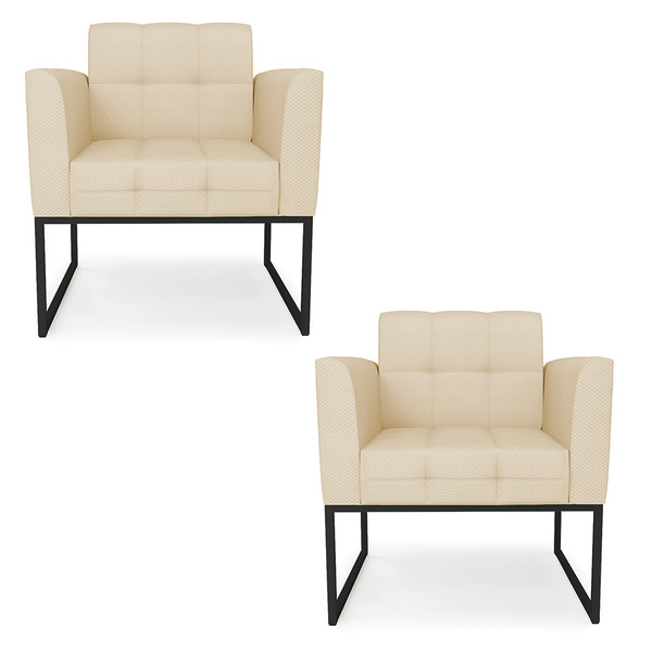 Kit 2 Poltronas Elisa Veludo Luxo Off White A129 Base Metálic