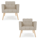 Kit 2 Poltronas Elisa Veludo Luxo Pés Palito Natural - D'ross