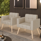 Kit 2 Poltronas Elisa Veludo Luxo Prata A130 Pés Palito Natur