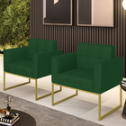 Kit 2 Poltronas Elisa Veludo Luxo Verde A136 Base Metálica In