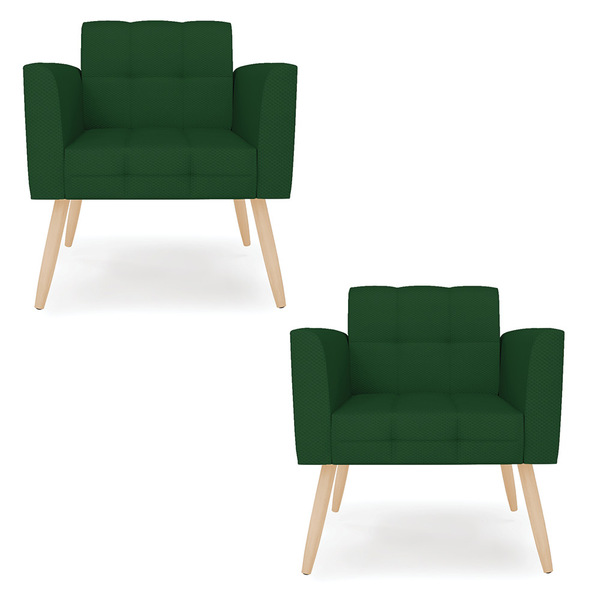 Kit 2 Poltronas Elisa Veludo Luxo Verde A136 Pés Palito Natur