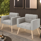 Kit 2 Poltronas Elisa Veludo Pés Palito Natural D03 - D'rossi