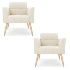 Kit 2 Poltronas Elisa Veludo Pés Palito Natural D03 - D'rossi