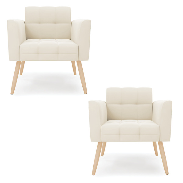 Kit 2 Poltronas Elisa Veludo Pés Palito Natural D03 - D'rossi
