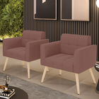 Kit 2 Poltronas Elisa Veludo Pés Palito Natural D03 - D'rossi