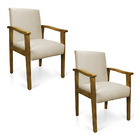 Kit 2 Poltronas Eloisa Veludo Base De Madeira Castanho - Bege