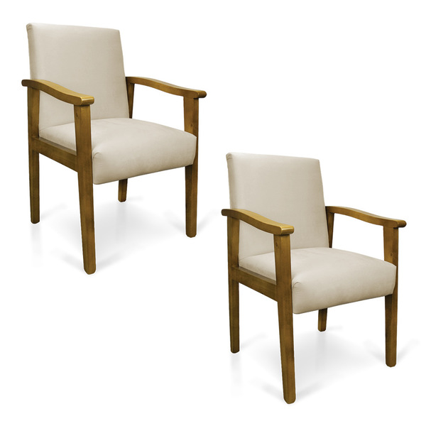 Kit 2 Poltronas Eloisa Veludo Base De Madeira Castanho - Bege