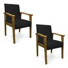 Kit 2 Poltronas Eloisa Veludo Base De Madeira Castanho - Preto