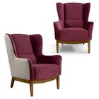 Kit 2 Poltronas Em Tecido Veludo Vinho E Sintético Bege Meiss
