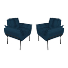 Kit 2 Poltronas Escritório Base Preta Suede Azul Marinho - Va