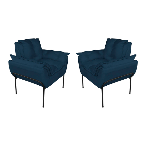 Kit 2 Poltronas Escritório Base Preta Suede Azul Marinho - Va