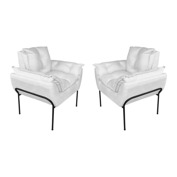 Kit 2 Poltronas Escritório Base Preta Suede Branco - Vallisa