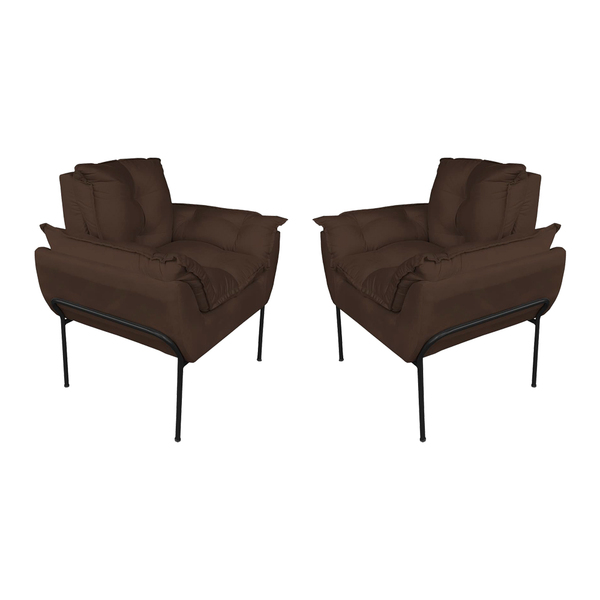 Kit 2 Poltronas Escritório Base Preta Suede Marrom - Vallisa
