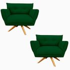 Kit 2 Poltronas Giratória Anitta Suede Base De Madeira Ma30 D