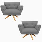 Kit 2 Poltronas Giratória Anitta Suede Base De Madeira Ma30 D