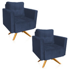 Kit 2 Poltronas Giratória Livia Suede Azul Marinho Base De Ma