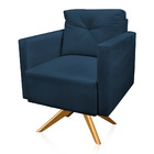 Kit 2 Poltronas Giratória Luisa Suede Azul Marinho Base De Ma