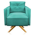Kit 2 Poltronas Giratória Luisa Suede Azul Turquesa Base De M
