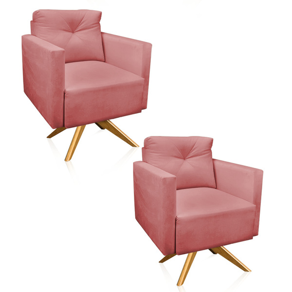 Kit 2 Poltronas Giratória Luisa Suede Base De Madeira Ma30 -