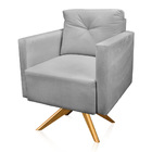 Kit 2 Poltronas Giratória Luisa Suede Cinza Base De Madeira M