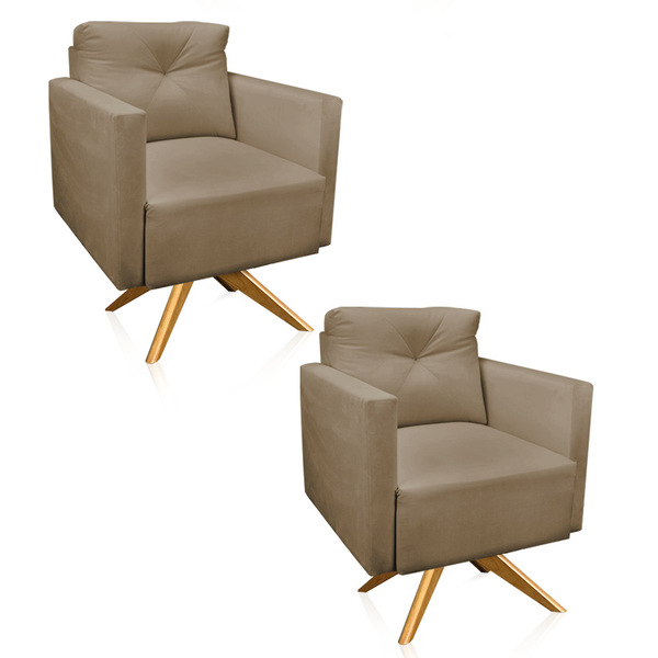 Kit 2 Poltronas Giratória Luisa Suede Marrom Rato Base De Mad