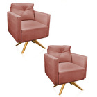 Kit 2 Poltronas Giratória Luisa Veludo Base De Madeira Ma30 -