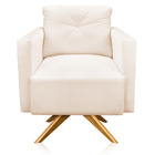 Kit 2 Poltronas Giratória Luisa Veludo Bege Base De Madeira M
