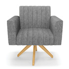 Kit 2 Poltronas Giratória Viena Gomada Linho Base De Madeira