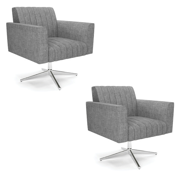 Kit 2 Poltronas Giratória Viena Gomada Linho Grafite A26 Base