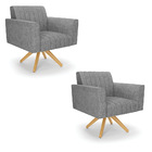 Kit 2 Poltronas Giratória Viena Gomada Linho Grafite A26 Base